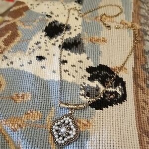 American Vintage Gold Tone Necklace with Silver Faux PEARLS Pendant!!!.ADORABLE!